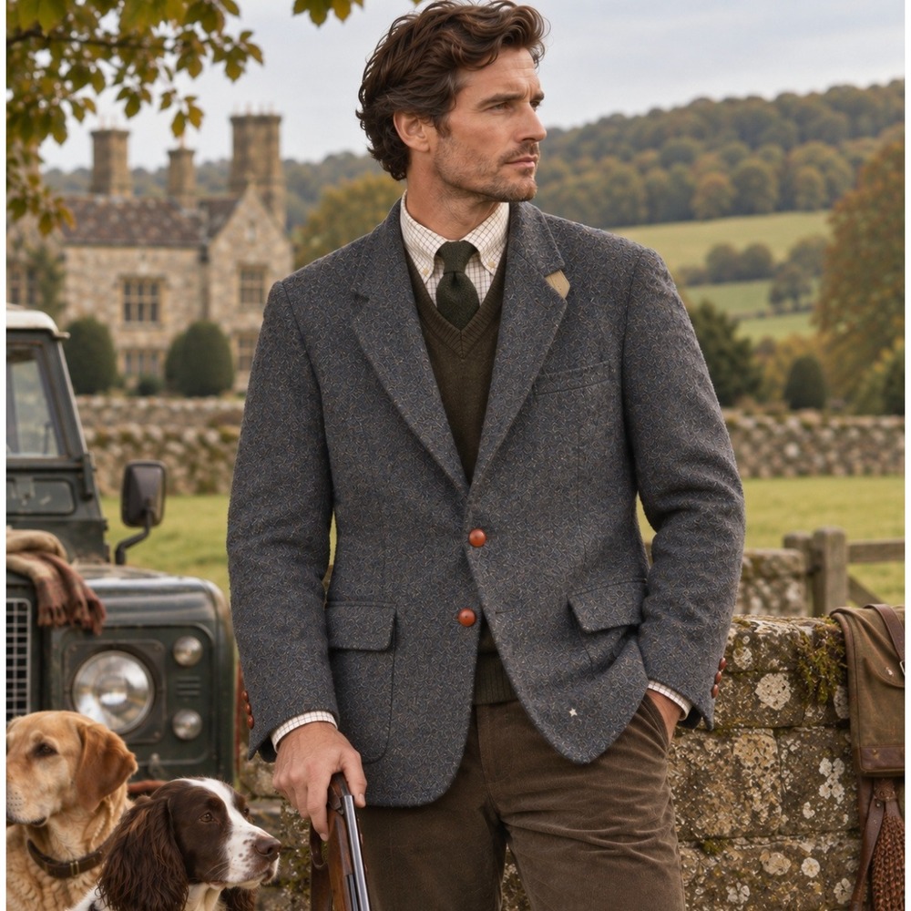 Christopher Dawes Harris Tweed Wool Blazer Hunting Jacket England 44R Vintage